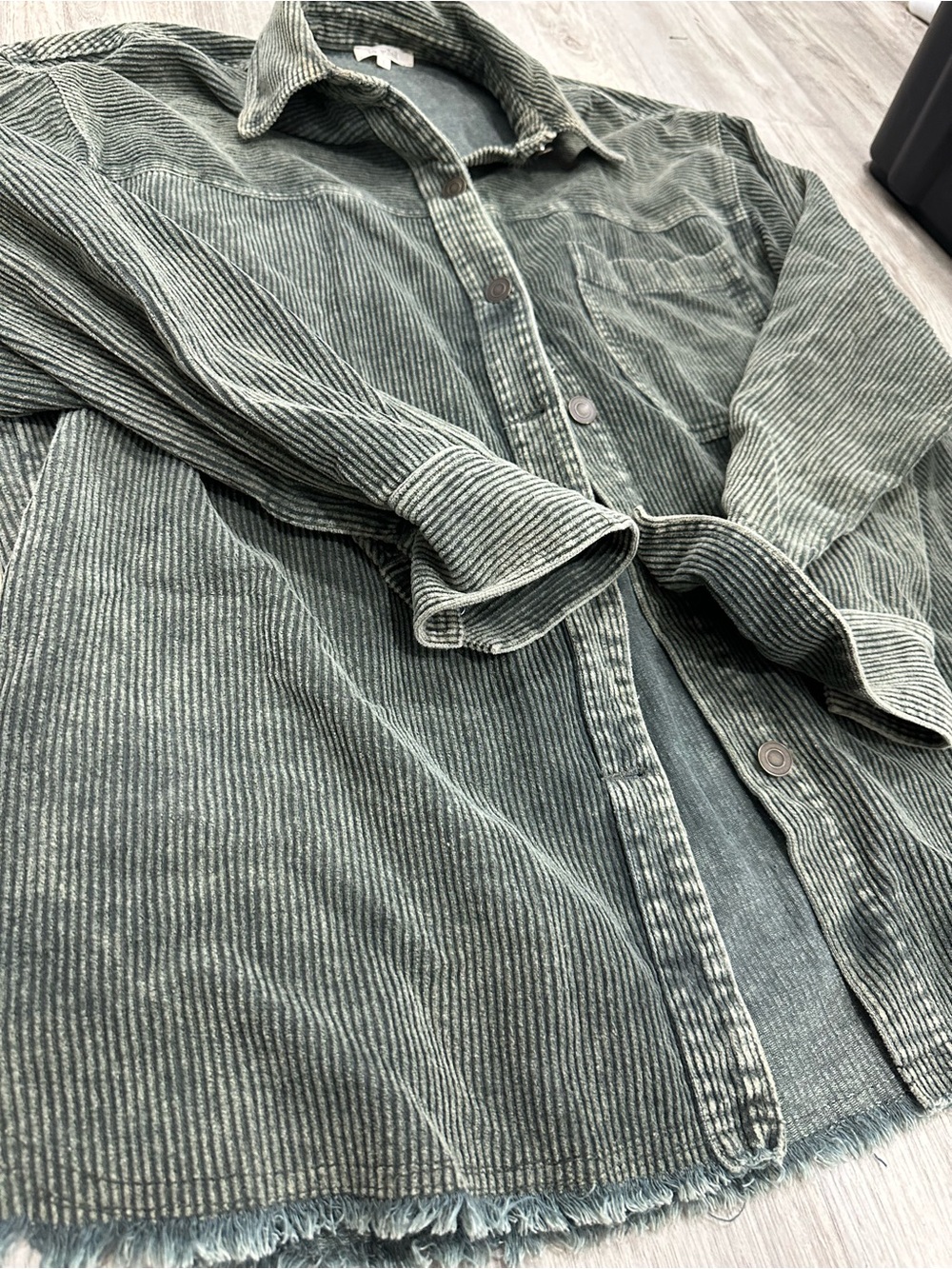 Washed Olive Green Corduroy Button-Down Shirt - Picture 3 of 3